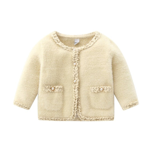 Little fragrance long-sleeved knitted cardigan $44.12 Dana Fashion Color: Beige Size: 100cm Baby Clothing Thickness: thicker Sleeve length: long sleeve Closed style: single-breasted pattern: plain Fabric name: Knitting Main fabric composition: nylon/nylon