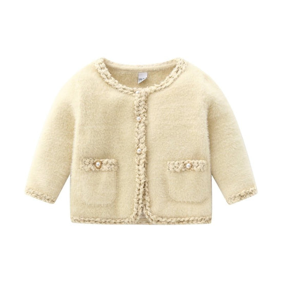 Little fragrance long-sleeved knitted cardigan $44.12 Dana Fashion Color: Beige Size: 100cm Baby Clothing Thickness: thicker Sleeve length: long sleeve Closed style: single-breasted pattern: plain Fabric name: Knitting Main fabric composition: nylon/nylon