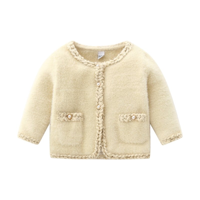 Little fragrance long-sleeved knitted cardigan $44.12 Dana Fashion Color: Beige Size: 100cm Baby Clothing Thickness: thicker Sleeve length: long sleeve Closed style: single-breasted pattern: plain Fabric name: Knitting Main fabric composition: nylon/nylon