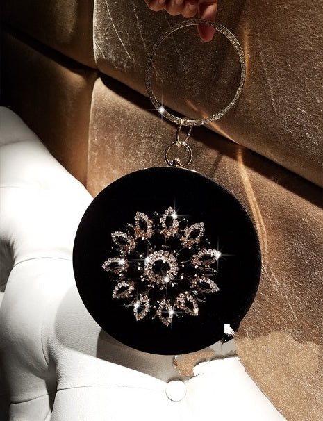 LOLIBOX Women Bags Women Evening Clutch Bags Velvet Diamond Ring Handbags Small Round Clutch Bag Day Party Clutches Purses $53.46 Dana Fashion Color: Black Women's Bags Brand Name: LOLIBOX Shape: Circular Main Material: VELOUR Handbags Type: Wristlets Lin