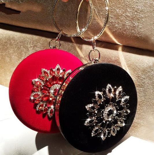 LOLIBOX Women Bags Women Evening Clutch Bags Velvet Diamond Ring Handbags Small Round Clutch Bag Day Party Clutches Purses $53.46 Dana Fashion Color: Black Women's Bags Brand Name: LOLIBOX Shape: Circular Main Material: VELOUR Handbags Type: Wristlets Lin
