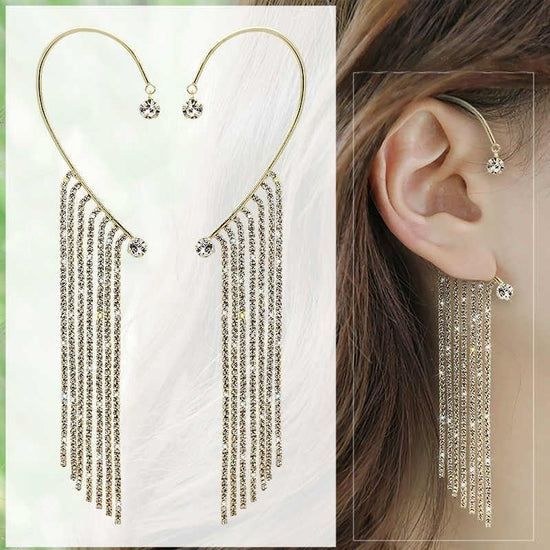Long Chain Tassel Ear Hook Ear Clip $39.00 Dana Fashion Color: Golden Tassels Pair Women's Accessories Product information: Treatment Process: Electroplating Color: gold, silver Applicable population: Female Style: Women's Shapes: Geometry Popular element