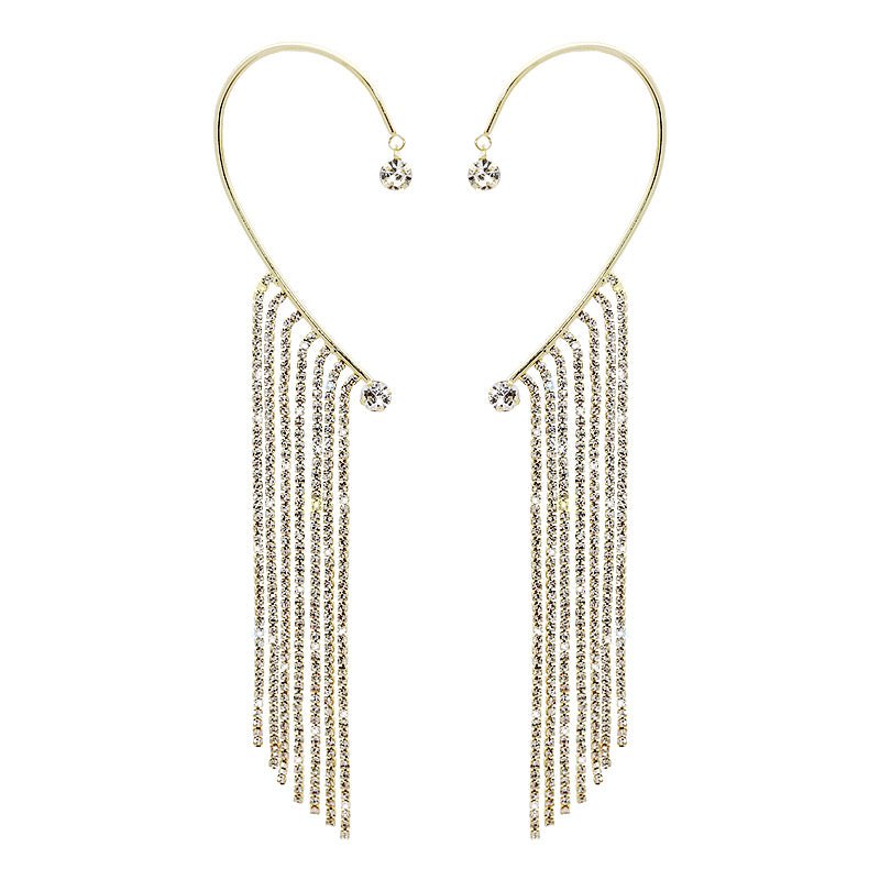 Long Chain Tassel Ear Hook Ear Clip $39.00 Dana Fashion Color: Golden Tassels Pair Women's Accessories Product information: Treatment Process: Electroplating Color: gold, silver Applicable population: Female Style: Women's Shapes: Geometry Popular element