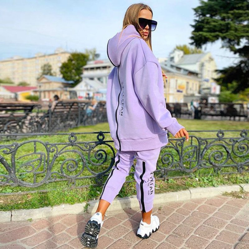 Long Hoodie Pantsuit $72.17 Dana Fashion Color: Purple Size: 2XL Women's clothing