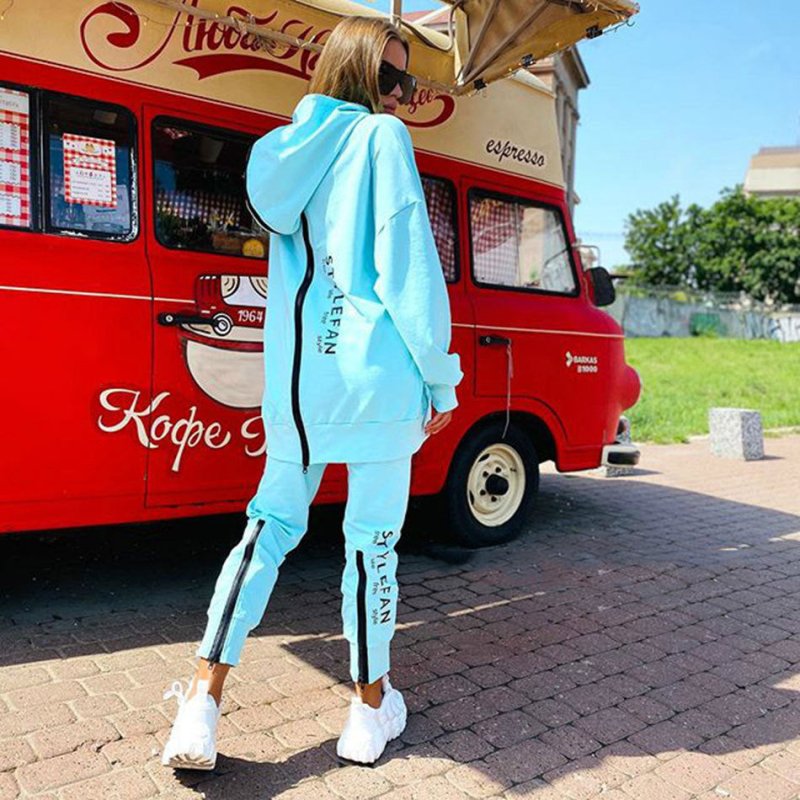 Long Hoodie Pantsuit $72.17 Dana Fashion Color: Blue Size: 2XL Women's clothing