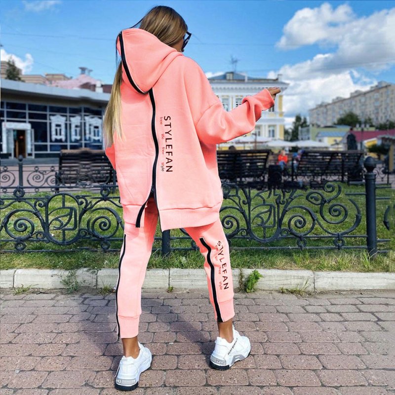Long Hoodie Pantsuit $72.17 Dana Fashion Color: Pink Size: 2XL Women's clothing