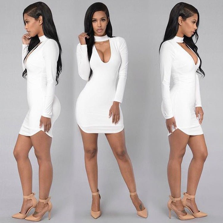 Long Sleeve Irregular Edge Sexy Slim Hip Dress $25.50 Dana Fashion Color: Black Size: L Women's clothing Product information: Pattern: solid color Skirt-type: asymmetric skirt Color: white, red, light blue, black, camel pink, sapphire blue Waist type: ela