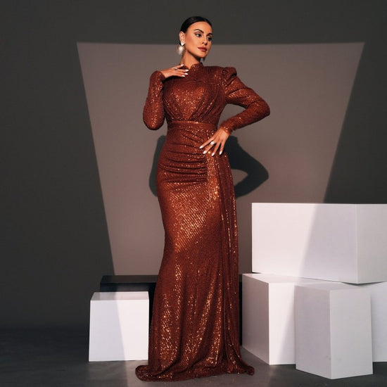 Long Sleeve Round Neck Sexy Slim Long Sequined Banquet Dress $92.00 Dana Fashion Color: Black Size: L Women's clothing Product information: Skirt type: hip skirt Style type: temperament commute Popular elements: Sequins Style: Basic Fabric name: Polyester