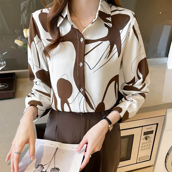Long Sleeve Shirt Women's Printed Temperament $33.50 Dana Fashion Color: Geometric Blue And Black Size: L Women's clothing Product information: Color: geometric Blue Black, geometric Brown Sleeve type: shirt sleeve Main fabric composition: Polyester (poly