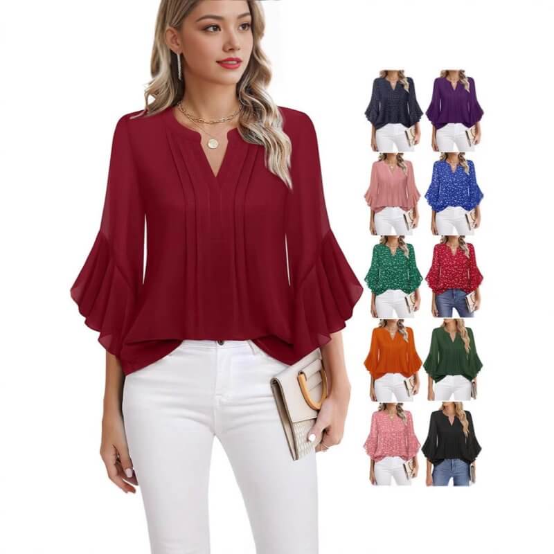Lotus Leaf 34 Sleeve Top Solid Color Fashion $39.90 Dana Fashion Color: Black Size: L Women's clothing Product information: Color: purple, glitter, green, blue, orange, light yellow, red, black, pink, pink, pink rose, Emerald, wine red, navy blue, white S