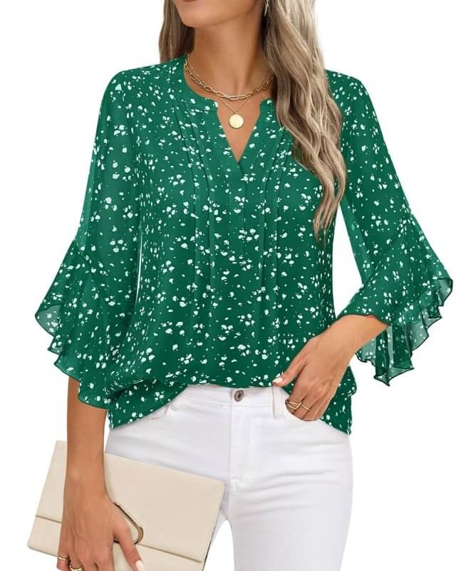 Lotus Leaf 34 Sleeve Top Solid Color Fashion $39.90 Dana Fashion Color: Green Size: L Women's clothing Product information: Color: purple, glitter, green, blue, orange, light yellow, red, black, pink, pink, pink rose, Emerald, wine red, navy blue, white S