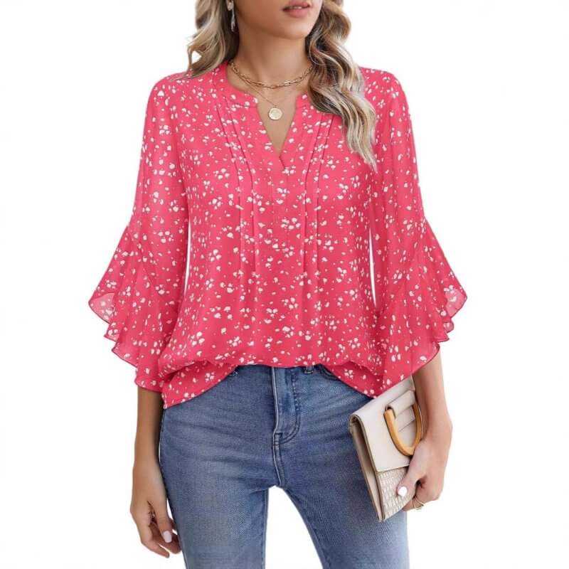 Lotus Leaf 34 Sleeve Top Solid Color Fashion $39.90 Dana Fashion Color: Glittering Pink Size: L Women's clothing Product information: Color: purple, glitter, green, blue, orange, light yellow, red, black, pink, pink, pink rose, Emerald, wine red, navy blu