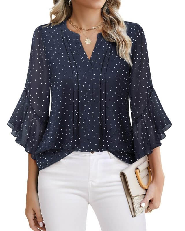 Lotus Leaf 34 Sleeve Top Solid Color Fashion $39.90 Dana Fashion Color: Navy Blue Size: L Women's clothing Product information: Color: purple, glitter, green, blue, orange, light yellow, red, black, pink, pink, pink rose, Emerald, wine red, navy blue, whi