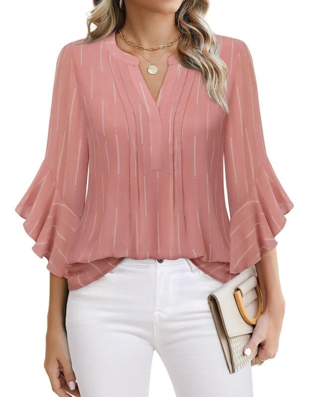 Lotus Leaf 34 Sleeve Top Solid Color Fashion $39.90 Dana Fashion Color: Peach Size: L Women's clothing Product information: Color: purple, glitter, green, blue, orange, light yellow, red, black, pink, pink, pink rose, Emerald, wine red, navy blue, white S
