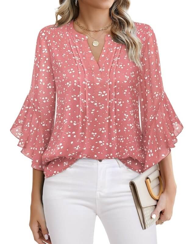 Lotus Leaf 34 Sleeve Top Solid Color Fashion $39.90 Dana Fashion Color: Pink Size: L Women's clothing Product information: Color: purple, glitter, green, blue, orange, light yellow, red, black, pink, pink, pink rose, Emerald, wine red, navy blue, white Si
