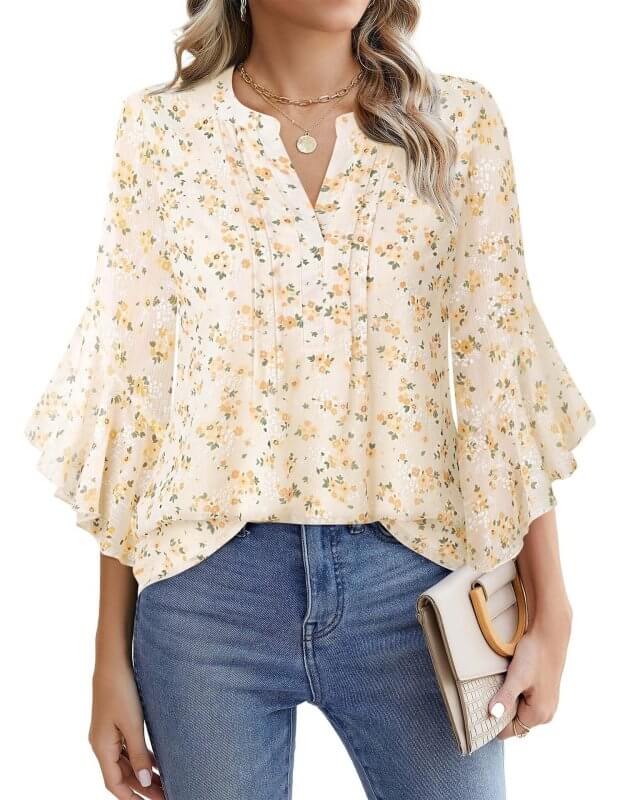 Lotus Leaf 34 Sleeve Top Solid Color Fashion $39.90 Dana Fashion Color: Light Yellow Size: L Women's clothing Product information: Color: purple, glitter, green, blue, orange, light yellow, red, black, pink, pink, pink rose, Emerald, wine red, navy blue,