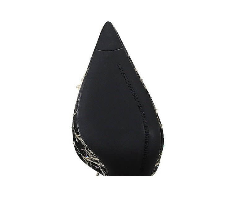 Low-cut Hollow One-word With Pointed Toe Rhinestone Pearl Flower Sandals High Heels $59.50 Dana Fashion Color: Apricot Size: 34 Women's shoes Product information: Lining material: Single layer PU Toe bracket shape: Pointed Color: Black, apricot Shoe Upper