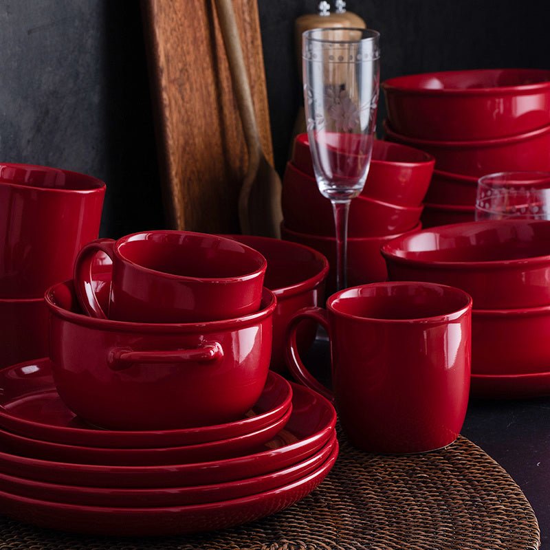 Luxury Red Glaze Ceramic Dinner Sets Kitchen Utensils Porcelain Salad Serving Plate Dish Bowl Restaurant Dining Table Home Decor $47.69 Dana Fashion style: Red Market Dana's Kitchen Product information: Material: porcelain Applicable crowd: the elderly Pa