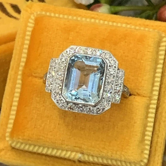 Luxury Square Sea Blue Zircon Ring For High-end Anniversary Celebration $18.10 Dana Fashion Color: F1043 Sea Blue Size: No 10 Women's Accessories Product information: Type: Ring, ring Treatment Process: inlaid zircon Color: F1043 sea blue Size: no.6, no.7