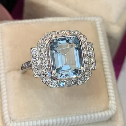 Luxury Square Sea Blue Zircon Ring For High-end Anniversary Celebration $18.10 Dana Fashion Color: F1043 Sea Blue Size: No 10 Women's Accessories Product information: Type: Ring, ring Treatment Process: inlaid zircon Color: F1043 sea blue Size: no.6, no.7