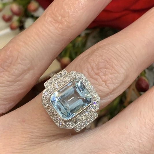 Luxury Square Sea Blue Zircon Ring For High-end Anniversary Celebration $18.10 Dana Fashion Color: F1043 Sea Blue Size: No 10 Women's Accessories Product information: Type: Ring, ring Treatment Process: inlaid zircon Color: F1043 sea blue Size: no.6, no.7