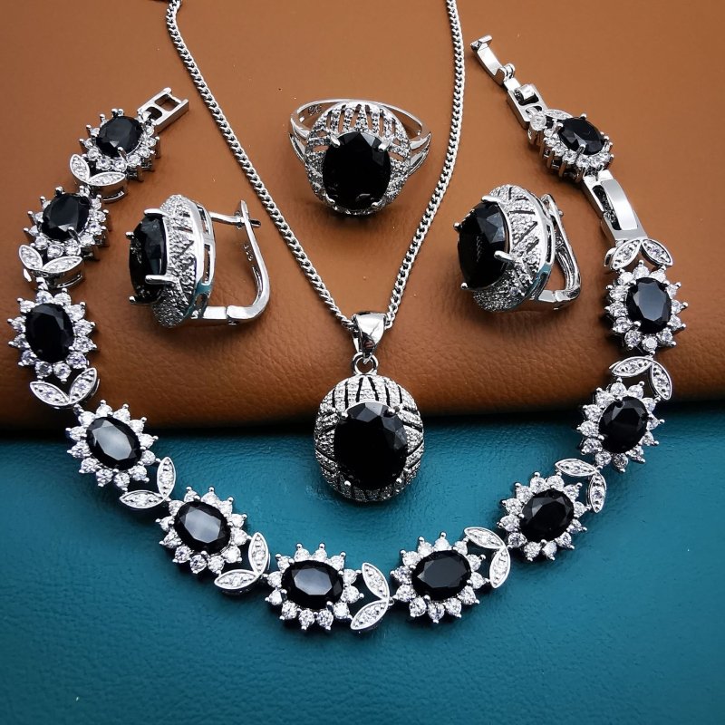 Luxury Temperament Wild Jewelry Suit $146.68 Dana Fashion Color: Black Purity: Ring Size 10 Women's Accessories Product information: Color: black, red, blue, green Pendant material: mixed gem inlaid Chain style: O-ring chain Purity: ring size 6, ring size