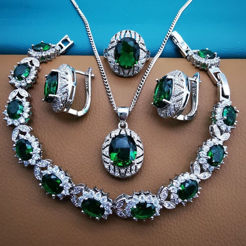 Luxury Temperament Wild Jewelry Suit $146.68 Dana Fashion Color: Green Purity: Ring Size 10 Women's Accessories Product information: Color: black, red, blue, green Pendant material: mixed gem inlaid Chain style: O-ring chain Purity: ring size 6, ring size