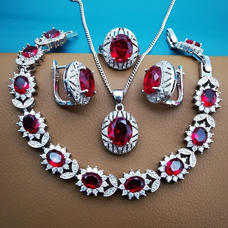 Luxury Temperament Wild Jewelry Suit $146.68 Dana Fashion Color: Red Purity: Ring Size 10 Women's Accessories Product information: Color: black, red, blue, green Pendant material: mixed gem inlaid Chain style: O-ring chain Purity: ring size 6, ring size 7