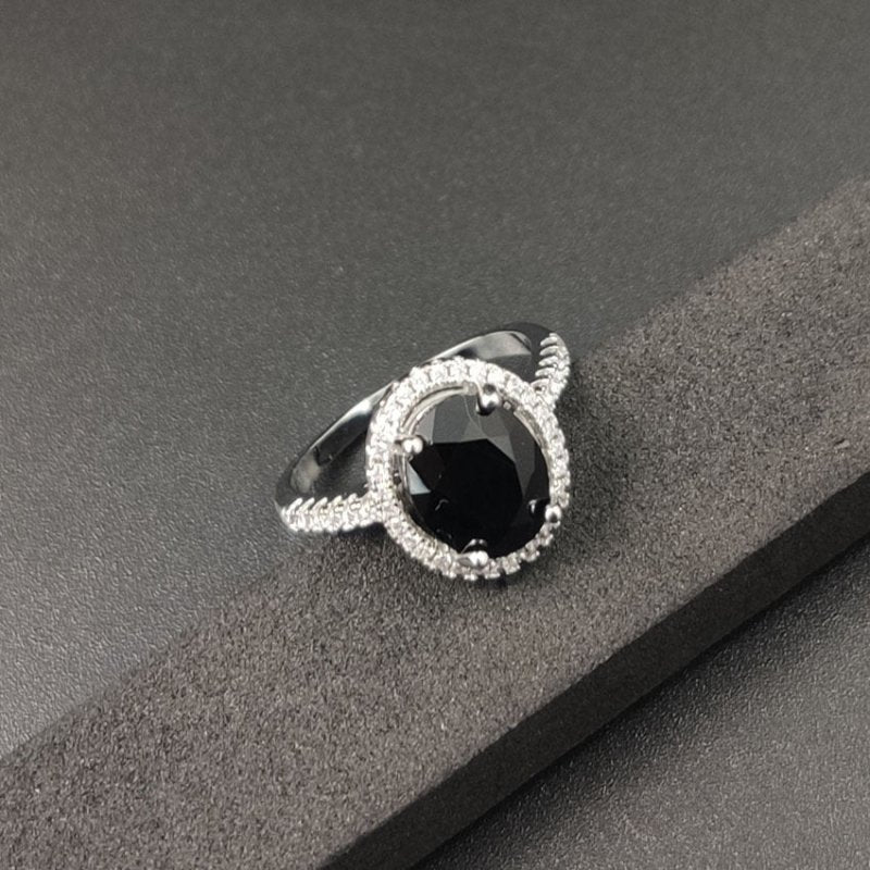 Luxury Zircon Round Crystal Ring $15.46 Dana Fashion Color: Black size: No10 Women's Accessories Product information: Type: Ring Treatment Process: Electroplating Color: purple, green, black, light blue, ink blue, sapphire blue Size: no.6, no.7, no.8, no.