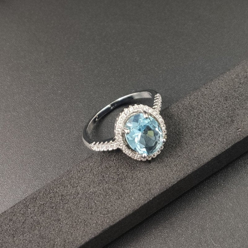 Luxury Zircon Round Crystal Ring $15.46 Dana Fashion Color: Light Blue size: No10 Women's Accessories Product information: Type: Ring Treatment Process: Electroplating Color: purple, green, black, light blue, ink blue, sapphire blue Size: no.6, no.7, no.8