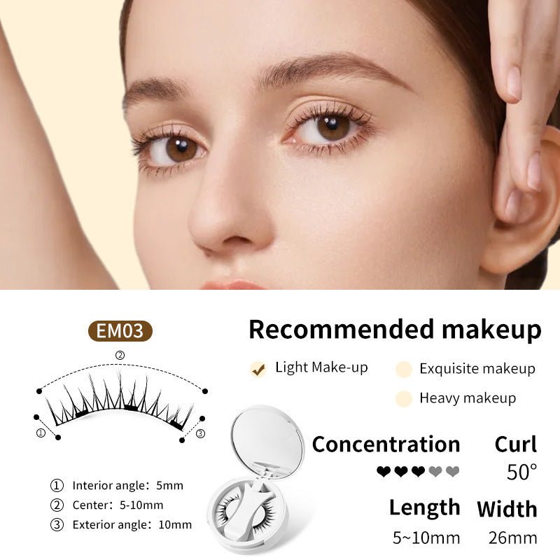 Magnetic False Eyelashes Integrated Storage Box Glue-free Magnet False Eyelashes Natural Makeup Tools With Applicater $19.90 Dana Fashion Specifications: EM03 SET makeup Overview: 【Magnetic Eyelashes】Designed to be effortlessly elegant, these lashes offer