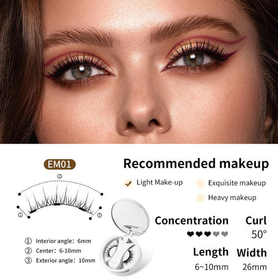 Magnetic False Eyelashes Integrated Storage Box Glue-free Magnet False Eyelashes Natural Makeup Tools With Applicater $19.90 Dana Fashion Specifications: EM01 SET makeup Overview: 【Magnetic Eyelashes】Designed to be effortlessly elegant, these lashes offer