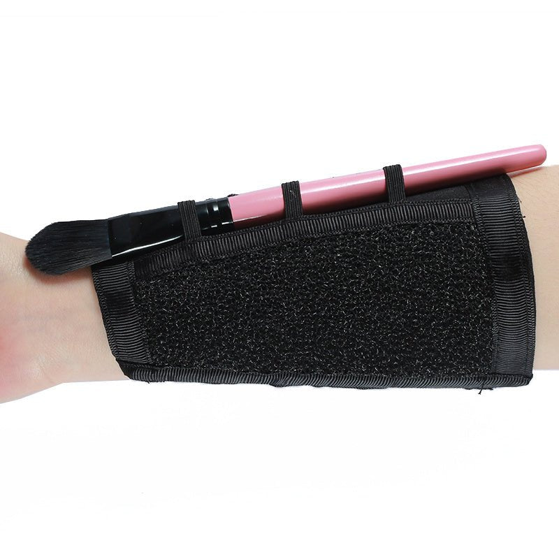 Makeup Brush Cleaning Strap $15.00 Dana Fashion Color: Black makeup Overview: Tie on the arm to quickly clean the brush. Clean makeup brush to extend the service life. Nylon diving cloth, antibacterial, antistatic, moisture wicking. Specification: Materia