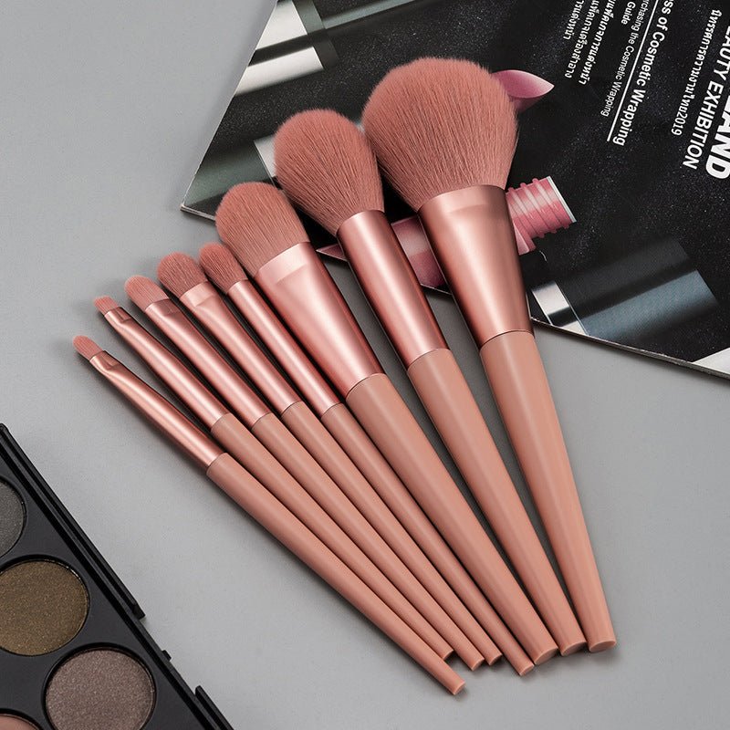 Makeup brush set $26.30 Dana Fashion Color: Pink makeup Product Category: Makeup Brush Number of brushes: 8 Brush material: man-made fiber Brush type: without bag Brush handle material: plastic Brush handle specifications: portable Applicable people: gene