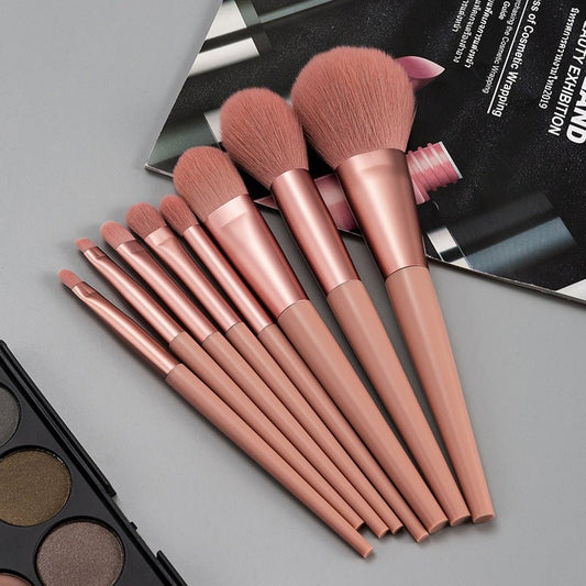 Makeup brush set $26.30 Dana Fashion Color: Pink makeup Product Category: Makeup Brush Number of brushes: 8 Brush material: man-made fiber Brush type: without bag Brush handle material: plastic Brush handle specifications: portable Applicable people: gene