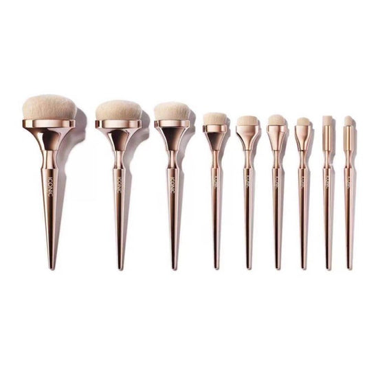 Makeup brush set $44.44 Dana Fashion Color: Gold makeup Product Category: Makeup Brush Number of brushes: 9 Brush material: nylon Brush type: opp Brush handle material: plastic Brush handle specifications: long rod Hair length specification: 3cm Total len