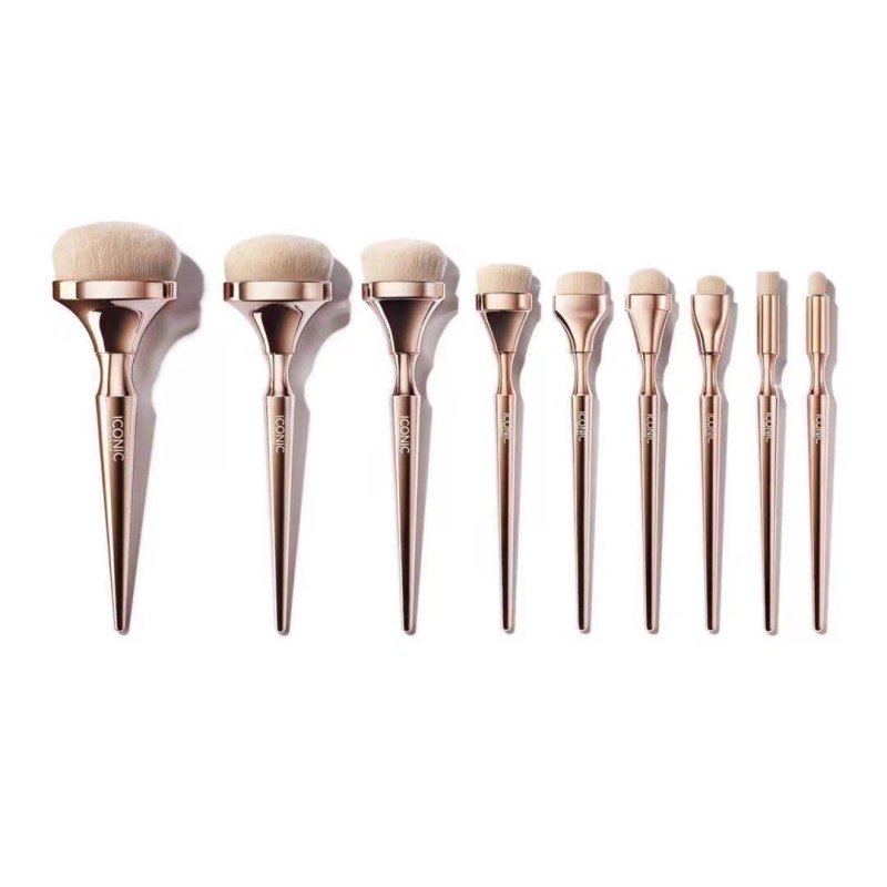 Makeup brush set $44.44 Dana Fashion Color: Gold makeup Product Category: Makeup Brush Number of brushes: 9 Brush material: nylon Brush type: opp Brush handle material: plastic Brush handle specifications: long rod Hair length specification: 3cm Total len