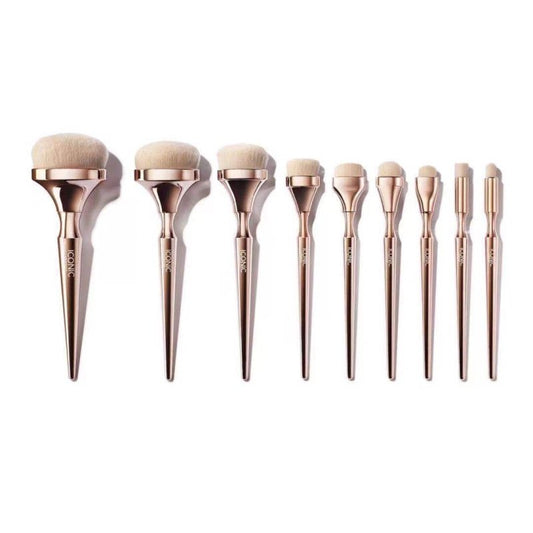 Makeup brush set $44.44 Dana Fashion Color: Gold makeup Product Category: Makeup Brush Number of brushes: 9 Brush material: nylon Brush type: opp Brush handle material: plastic Brush handle specifications: long rod Hair length specification: 3cm Total len