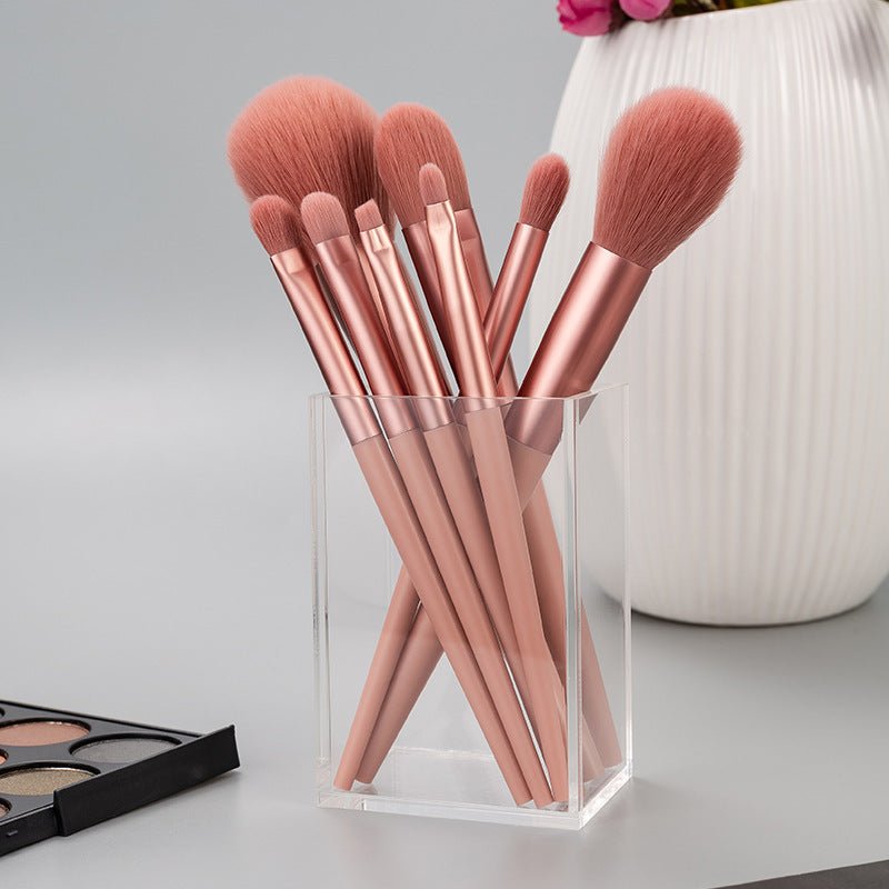 Makeup brush set $26.30 Dana Fashion Color: Pink makeup Product Category: Makeup Brush Number of brushes: 8 Brush material: man-made fiber Brush type: without bag Brush handle material: plastic Brush handle specifications: portable Applicable people: gene