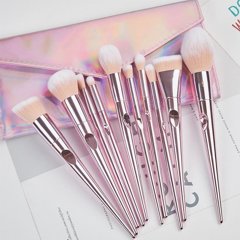 Makeup brush $25.10 Dana Fashion Style: 10pcs with a bag makeup Pink clutch bag, soft and breathable, easy to carry, pink PVC rod, high gloss, durable and wear-resistant, with specular highlights. Concave-convex design, more close to the fingertips touch,
