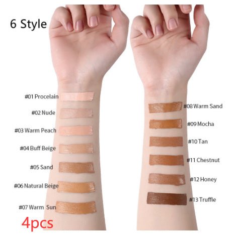 Makeup Liquid Foundation Oil Control Concealer $20.50 Dana Fashion style: 6 Style quantity: 4PCS makeup Product information: Product Category: Liquid Foundation Skin Type: General Specifications: normal specifications Color: 13 colors Efficacy: Concealer