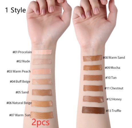 Makeup Liquid Foundation Oil Control Concealer $20.50 Dana Fashion style: 1 Style quantity: 2PCS makeup Product information: Product Category: Liquid Foundation Skin Type: General Specifications: normal specifications Color: 13 colors Efficacy: Concealer