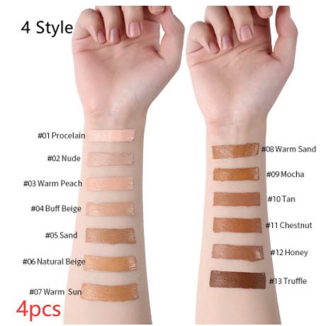 Makeup Liquid Foundation Oil Control Concealer $20.50 Dana Fashion style: 4 Style quantity: 4PCS makeup Product information: Product Category: Liquid Foundation Skin Type: General Specifications: normal specifications Color: 13 colors Efficacy: Concealer