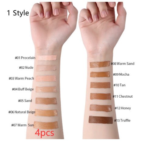 Makeup Liquid Foundation Oil Control Concealer $20.50 Dana Fashion style: 1 Style quantity: 4PCS makeup Product information: Product Category: Liquid Foundation Skin Type: General Specifications: normal specifications Color: 13 colors Efficacy: Concealer