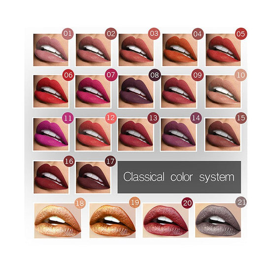 Makeup matte matte lip gloss lipstick $12.50 Dana Fashion Color: 01color makeup Product information: 21 Color for You to Choose. 100% brand new and High quality Quantity: 1PC Features: Matte,Long-lasting,Waterproof Packing list： Lip Glaze*1 Capacity: 8ml