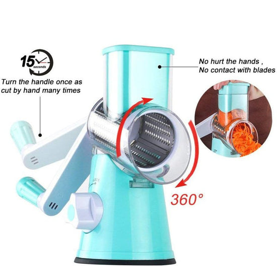 Manual Kitchen Accessories Multifunctional Round Mandoline Potato Slicer Vegetable Cutter Slicer Cheese Kitchen Gadgets $39.50 Dana Fashion Color: Blue Dana's Kitchen Product information: Material: ABS+PC+430 stainless steel Scene: kitchen Color: blue/gre