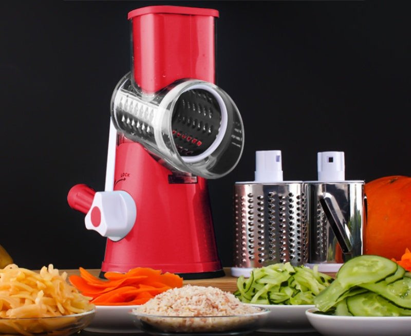 Manual Kitchen Accessories Multifunctional Round Mandoline Potato Slicer Vegetable Cutter Slicer Cheese Kitchen Gadgets $39.50 Dana Fashion Color: Red Dana's Kitchen Product information: Material: ABS+PC+430 stainless steel Scene: kitchen Color: blue/gree