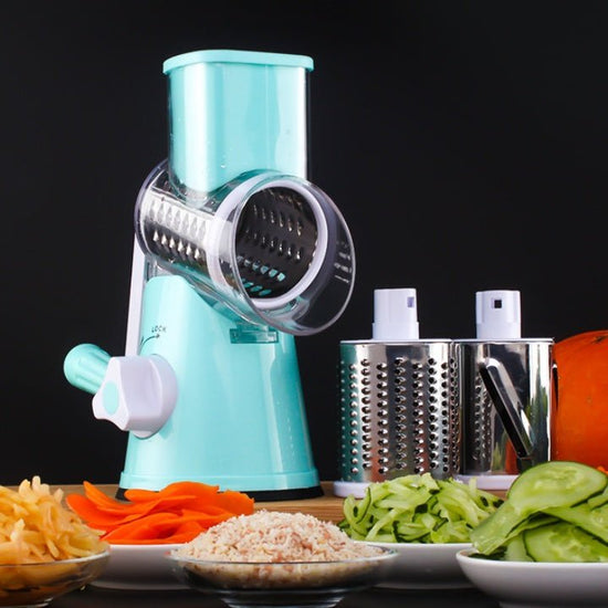 Manual Kitchen Accessories Multifunctional Round Mandoline Potato Slicer Vegetable Cutter Slicer Cheese Kitchen Gadgets $39.50 Dana Fashion Color: Blue Dana's Kitchen Product information: Material: ABS+PC+430 stainless steel Scene: kitchen Color: blue/gre