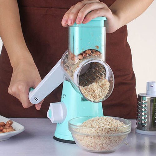Manual Kitchen Accessories Multifunctional Round Mandoline Potato Slicer Vegetable Cutter Slicer Cheese Kitchen Gadgets $39.50 Dana Fashion Color: Blue Dana's Kitchen Product information: Material: ABS+PC+430 stainless steel Scene: kitchen Color: blue/gre