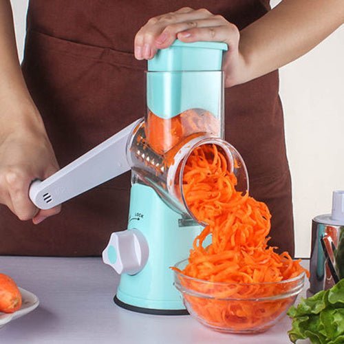 Manual Kitchen Accessories Multifunctional Round Mandoline Potato Slicer Vegetable Cutter Slicer Cheese Kitchen Gadgets $39.50 Dana Fashion Color: Blue Dana's Kitchen Product information: Material: ABS+PC+430 stainless steel Scene: kitchen Color: blue/gre